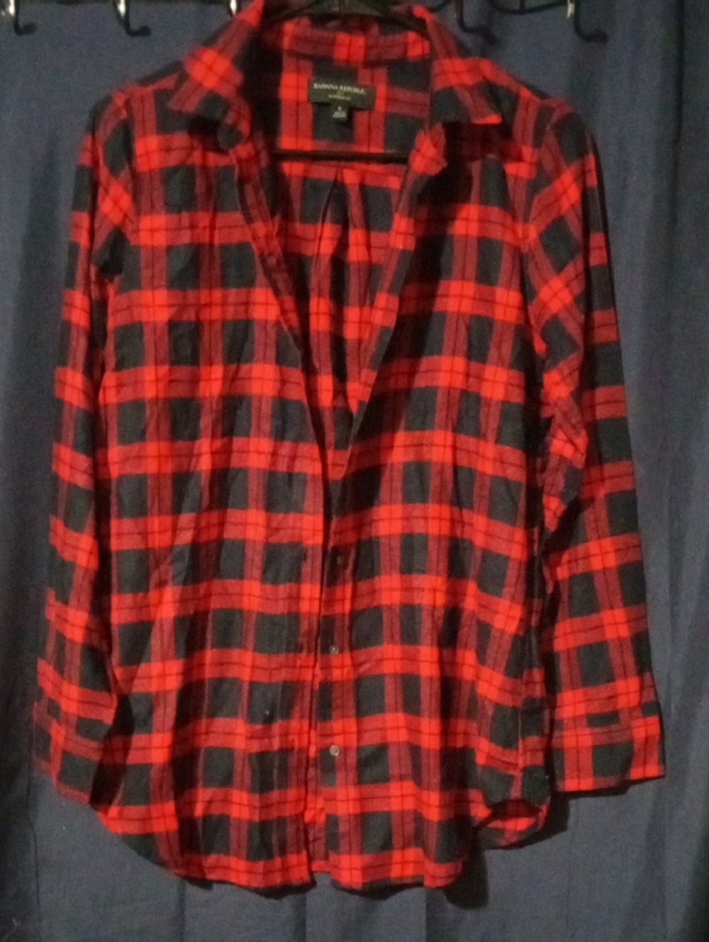 Banana Republic Red and Navy Plaid Button-Down Shirt